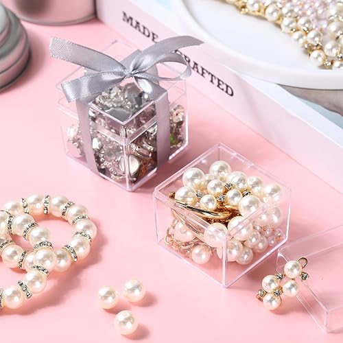 Miniatura 7 de Leinuosen 100 cajas de plástico acrílico transparente de 2 x 2 x 2 pulgadas con tapa, recipientes cuadrados para dulces para recuerdos de fiesta,