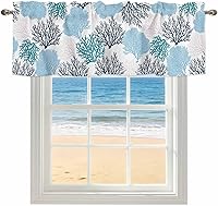 Vista 32 de Cenefa de amarre para ventanas, cortinas náuticas costeras de coral oceánico, cenefas con bolsillo para barra, tratamientos para ventanas