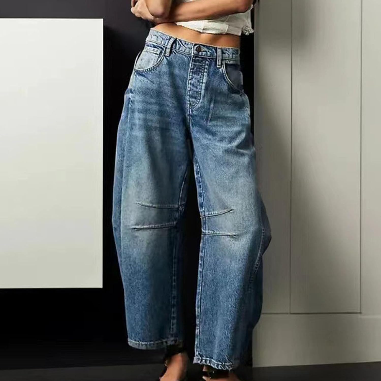 Generic Jeans for Women Straight Leg Shaping Wide Leg Jeans Denim Pants High Waist Stretchy Classic Baggy Denim Pants