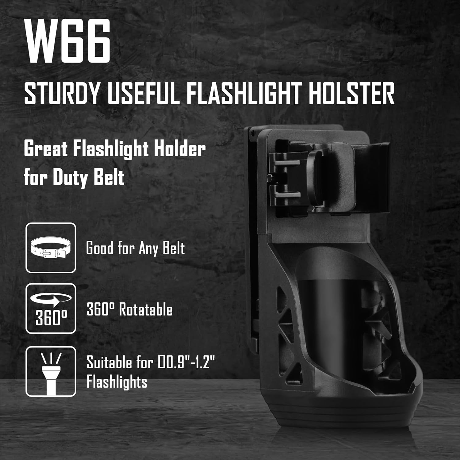ULTRAFIRE W66 Taktische Taschenlampe Holster, Drehbarer Taschenlampenhalter für Dienstgürtel, Taschenlampenhalterung mit Hebel Seitenverschluss System, für Taschenlampen mit 0,9"-1,2" Durchmesser, 2PC