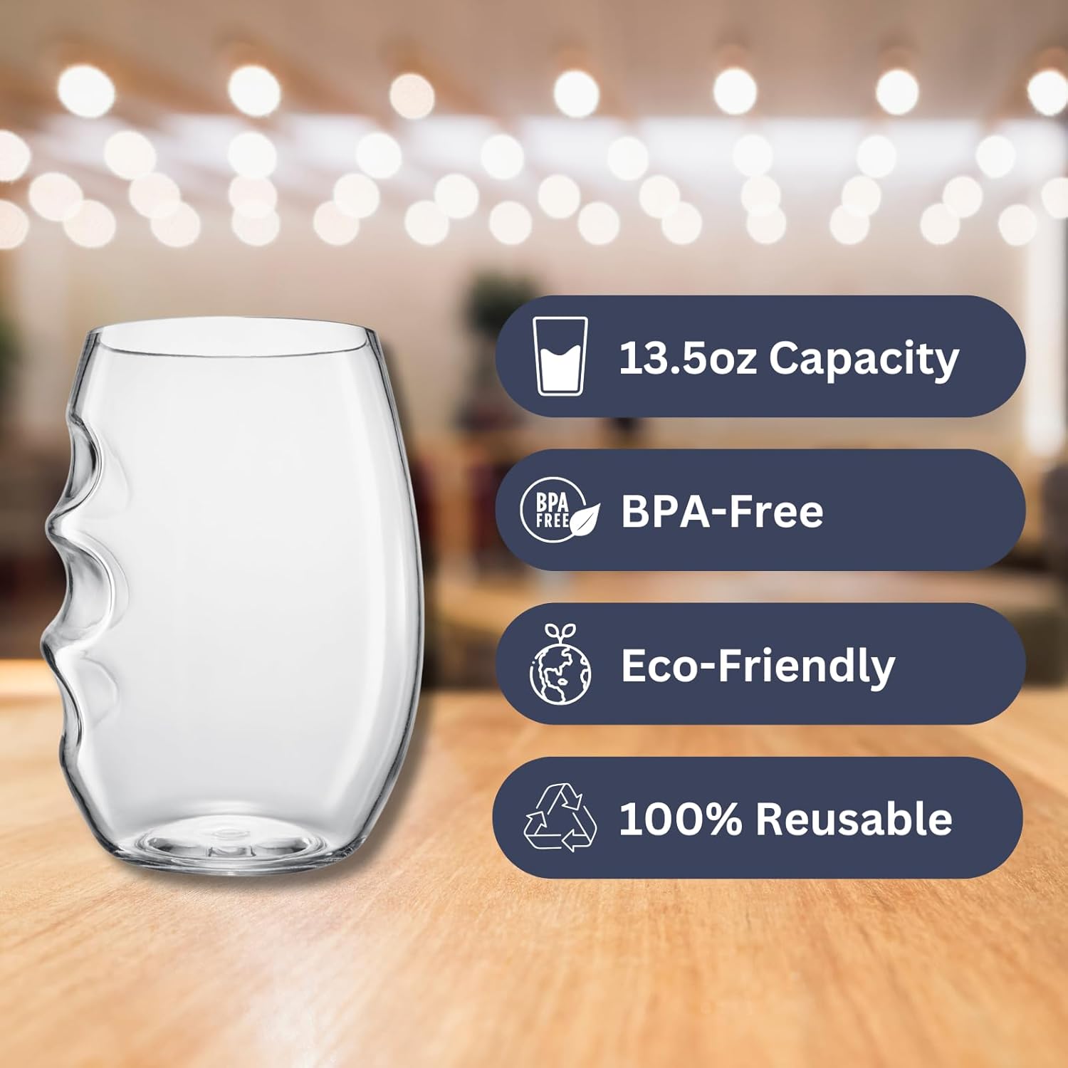 Unbreakable European Plastic Crystal, Stemless Wine Glasses | Set of 4, 13.5 OZ | Acrylic Tritan Set with 3-Finger Indentations - Clear Short Tumbler Set, BPA Free, Reusable, Naturally Aerates Wine - Image 9