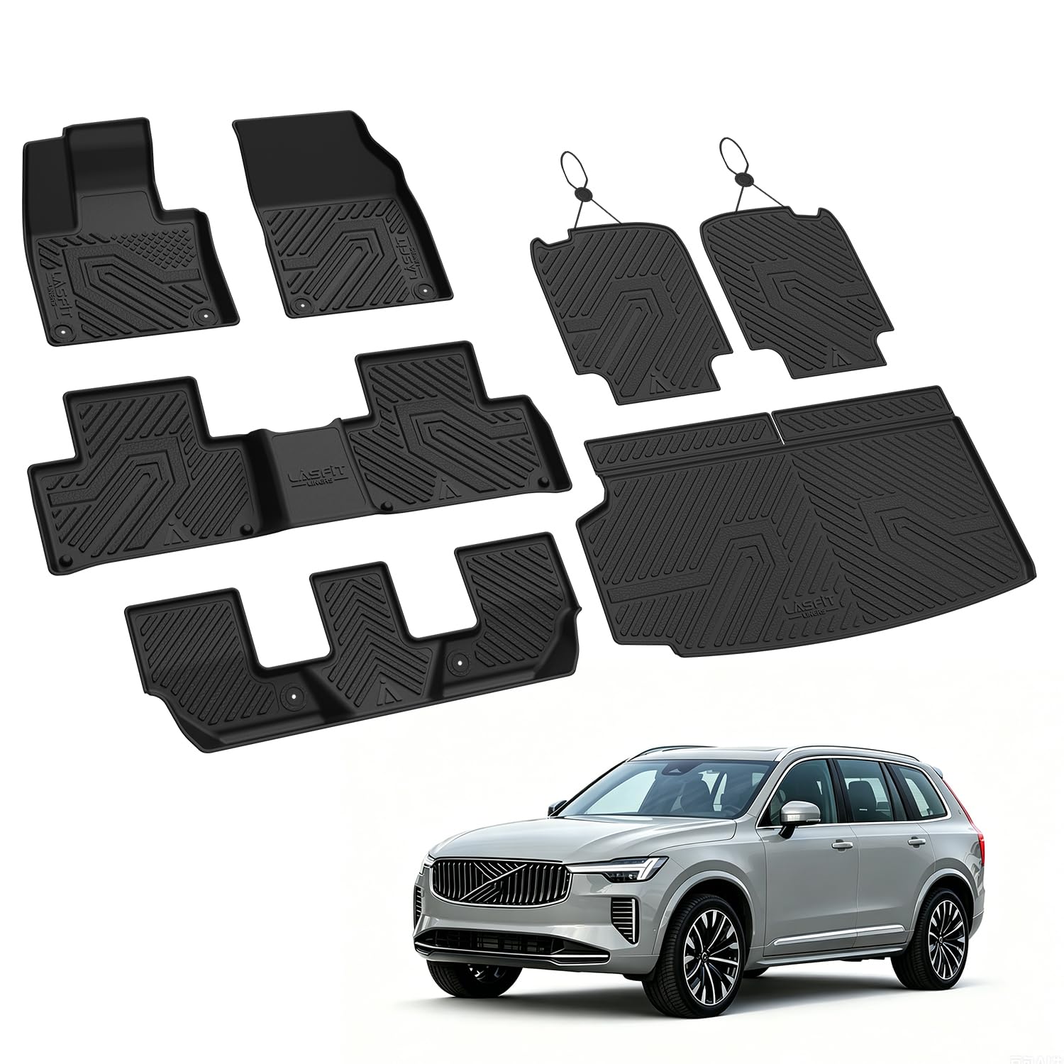 LASFIT Floor Mats for Volvo XC90 2016-2026 Gas 7-Seats Only, with Cargo Mat