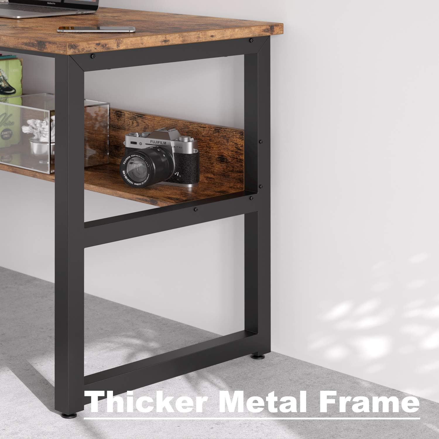IRONCK Computer Desk 39", Office Desk, Writing Desk with Bookshelf, Wood and Metal Frame, Industrial Style, Study Table Workstation for Home Office Furniture