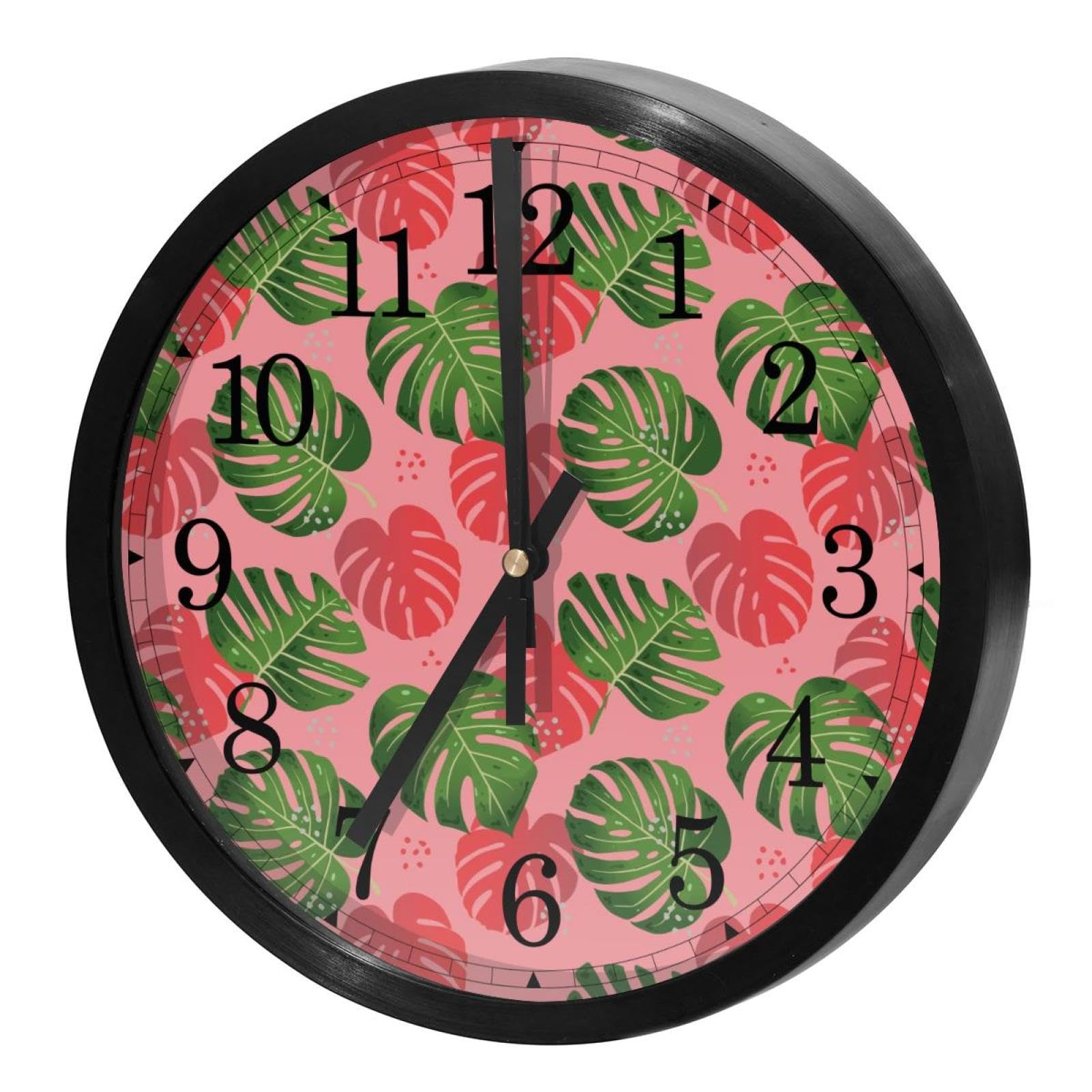 Horloge murale à quartz à mouvement continu précis avec motif palmier moderne