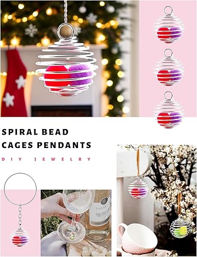 Miniatura 7 de JIALEEY Colgantes de jaulas de cuentas en espiral, 100 unidades de 0.98 x 1.18 pulgadas (0.984 x 1.181 in) chapadas en plata para collar y jaulas