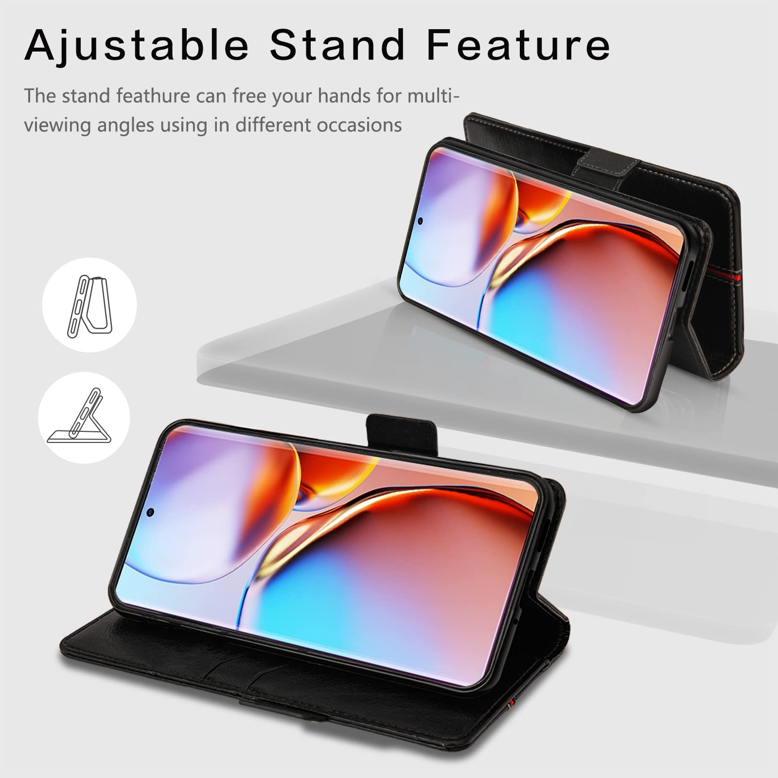 Cover per Motorola Edge 40 Pro, Custodia Flip Pelle Portafoglio, Magnetica Libro Slot Schede Moto Edge 40 Pro Cover, Silicone TPU Bumper Wallet Supporto Antiurto Case Per Motorola Edge 40 Pro Nero