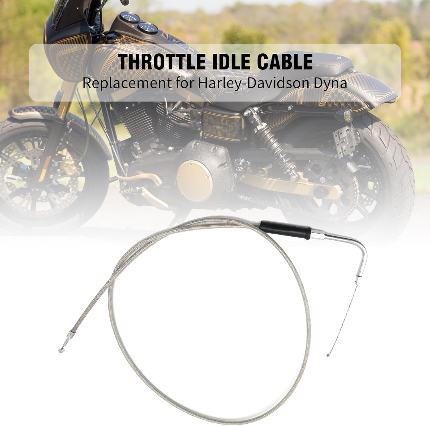 2Pcs 47" Motorcycle Throttle Idle Cables, Throttle Gas Cable, Replacement for Harley-Davidson Softail XL883 XL1200 1200, Stainless Steel Braided Wire