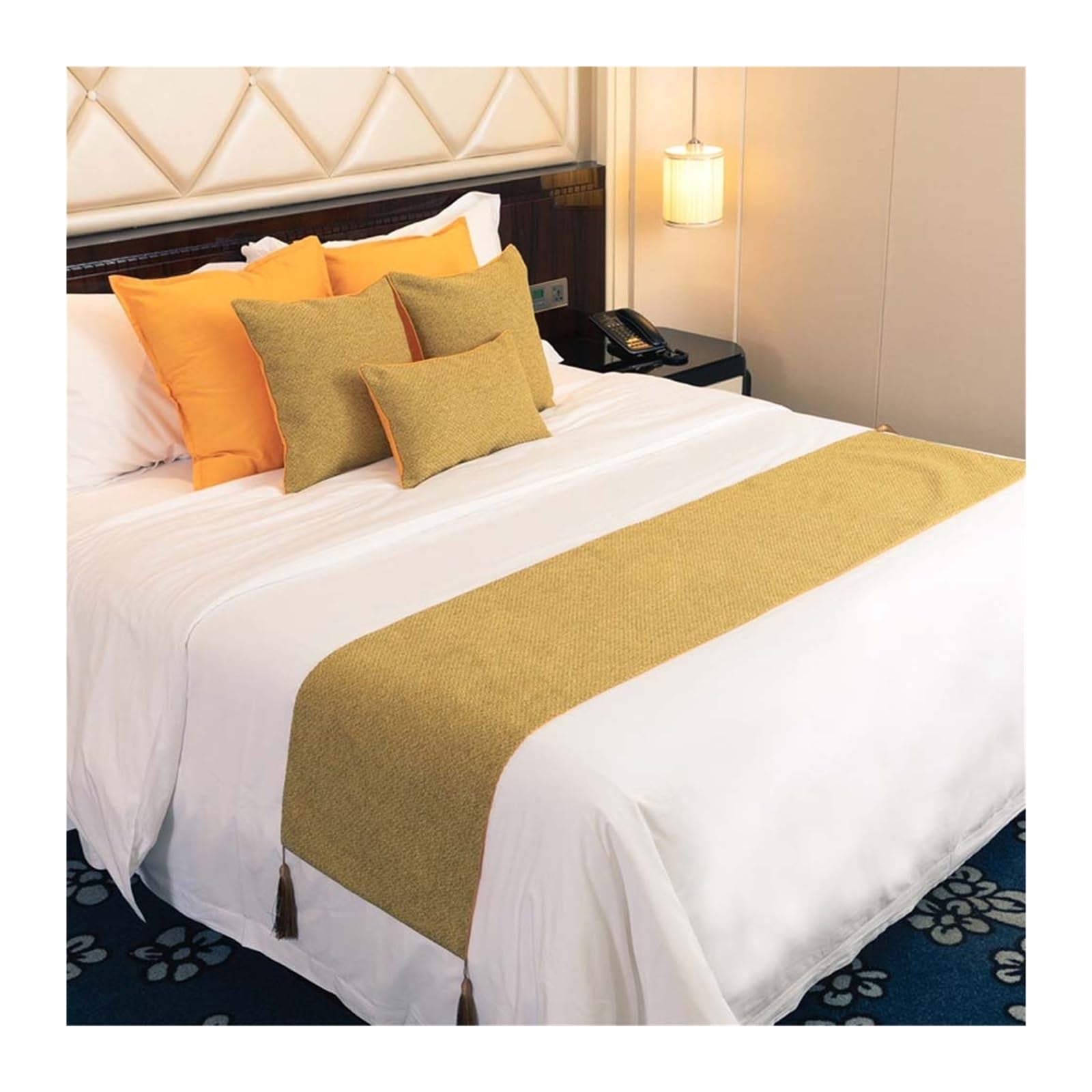 SHENJMAI Bed Runner Two-sided Bed Runner Solid Color Tassels Hotel Bedroom Decor Runners Tail Towel Pillowcase Home Flag(Yellow,45X210cm-17.7X83inch)