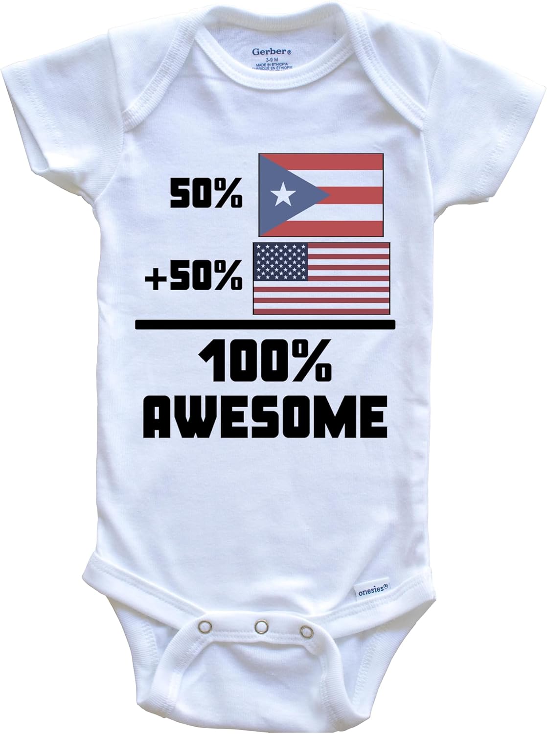 50% Puerto Rican 50% American 100% Awesome Funny Flag One Piece Baby Bodysuit
