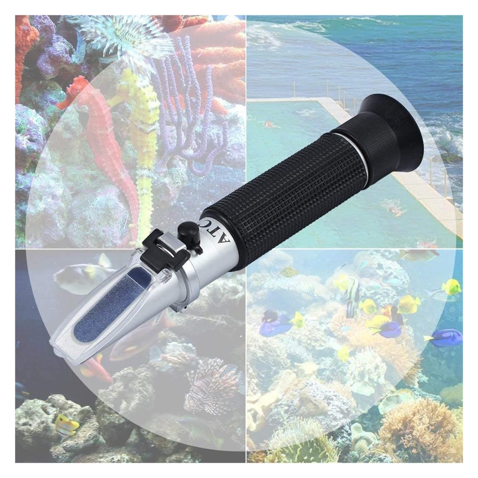 PROPFE Réfractomètre Réfractomètre d'eau de mer ATC 0-10% Salinité 1.000-1.070 Salinomètre d'eau de mer à gravité spécifique de sel pour Aquarium (Couleur : avec boîtier en Plastique)