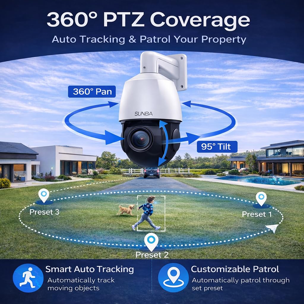 Amazon.com: SUNBA 4K PTZ Security Camera Outdoor, 20X Optical Zoom