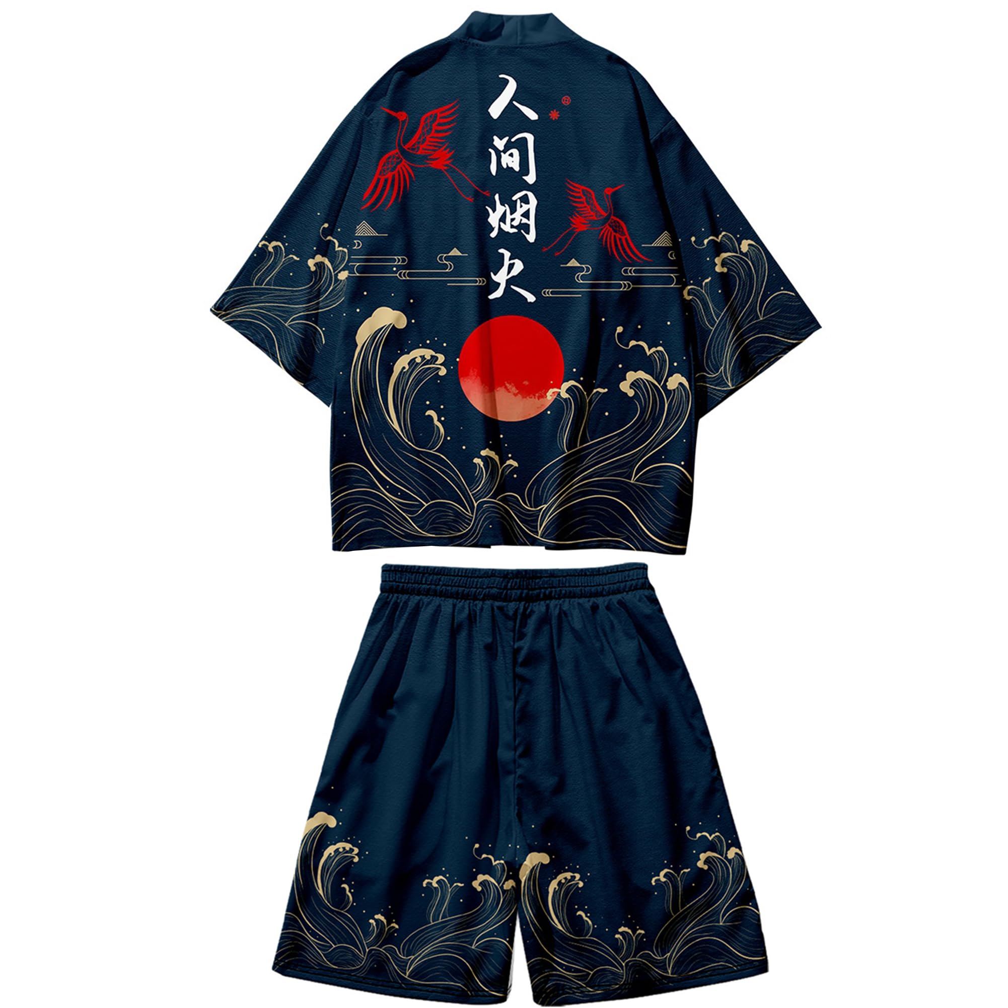 Men's Japanese Kimono Set 2 Piece Shorts Sets Summer Beach Vacation Outfits