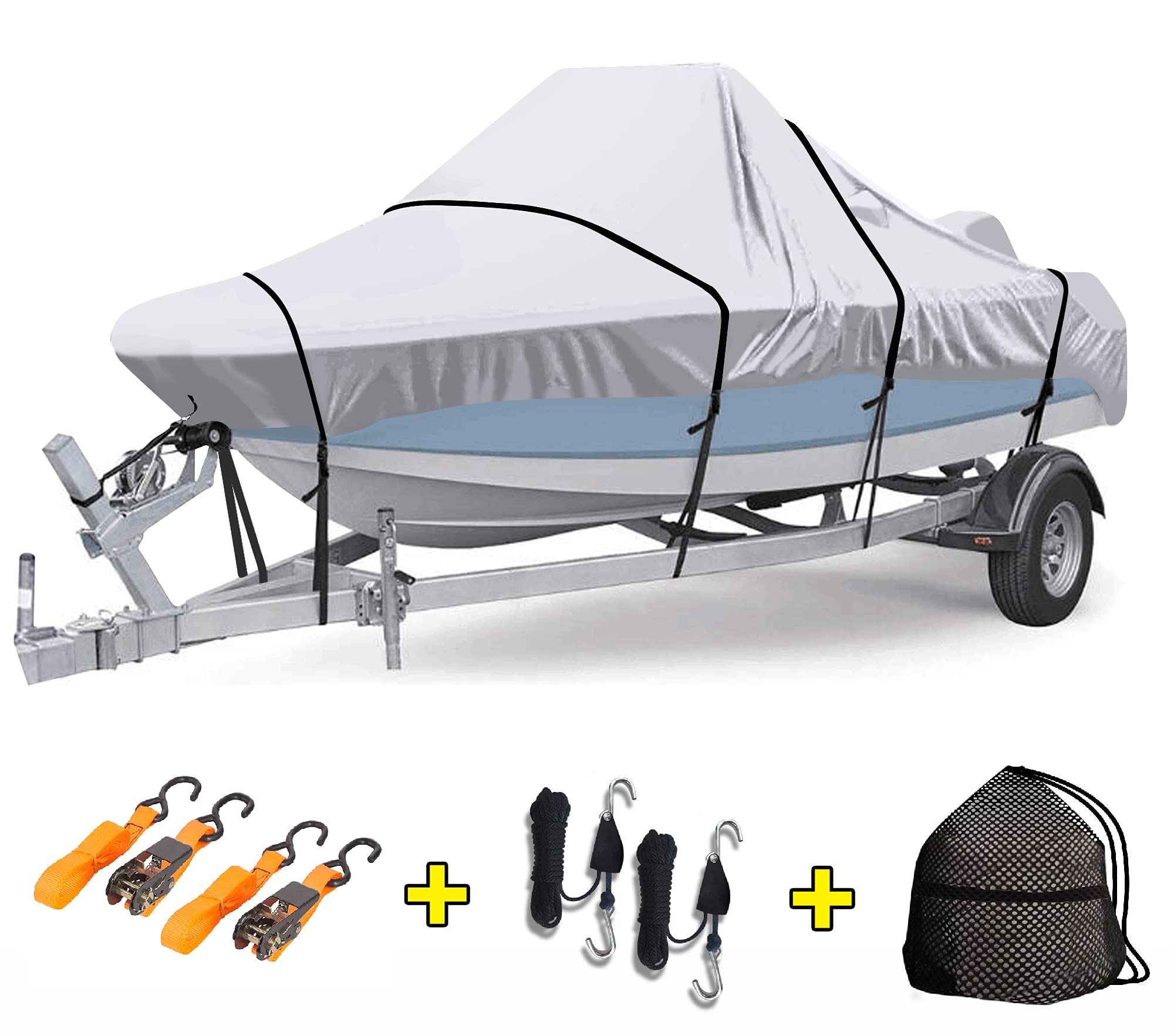 MockinsTrailerable Boat Cover 20-23 ft x 100" | 150D Polyester Oxford Boat Covers Fit V-Hull, Tri-Hull, Fishing, Runabout, Bass Boat Cover | UV & Water Resistant - Protects Boat from All Elements