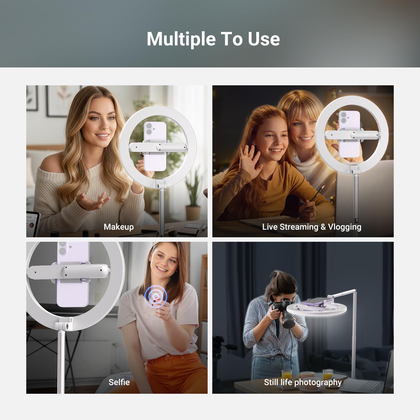 NEEWER Versión de Nivel de Entrada de 10 Pulgadas, 7 W, Anillo de luz LED con Soporte/Soporte para teléfono/3 Modos de Color, Anillo telescópico de 69 Pulgadas, iluminación para iPhone Streaming