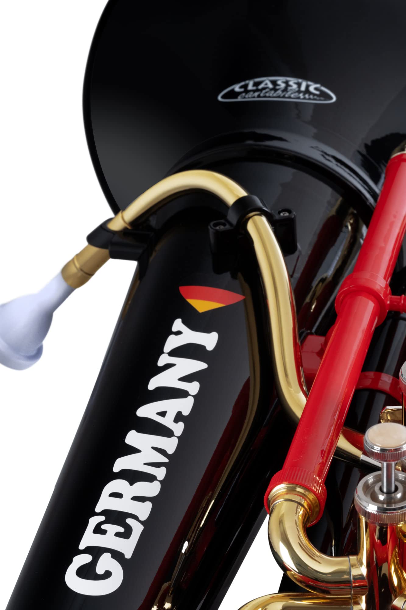Classic Cantabile MardiBrass Deutschland Tuba Bb - Extrem leicht & sehr stabil - Material Korpus: ABS Kunststoff - Mundrohr & Maschine: Messing - Gigbag & Mundstück - Farbe: Schwarz Rot Gold