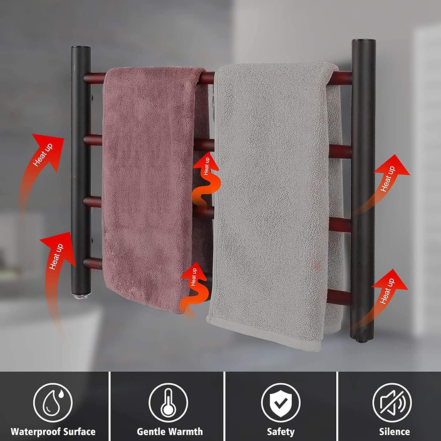 Towel Warmer, Electric Heated Towel Rack and Drying Rack, Electric 5-Bar Towel Drying Rack, Portable Heated Towel Rack (Hardwired)
