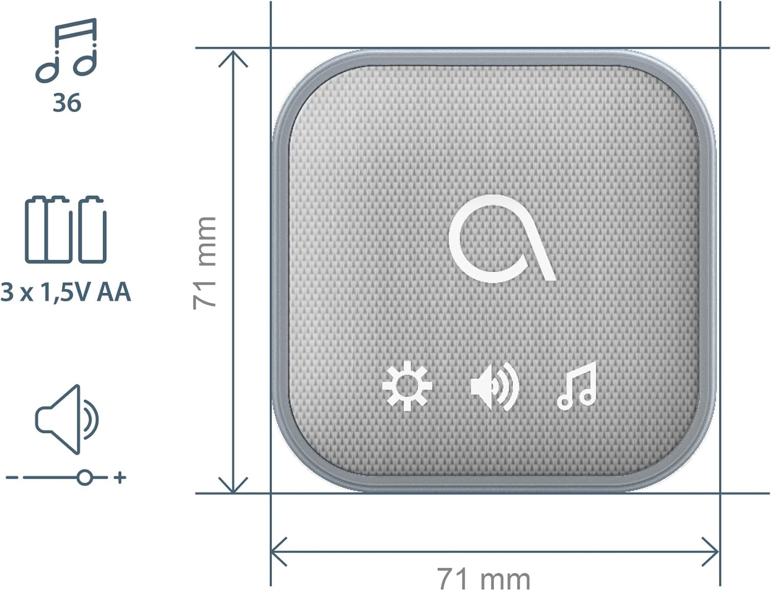 Avidsen Sona-T Chime Unit Dimensions and Battery Information