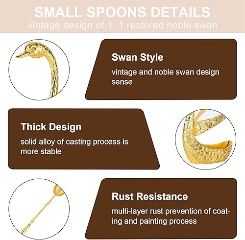 Miniatura 3 de Soporte de cuchara de café plateado, 6 cucharas de acero inoxidable para café con soporte de cuchara de cisne de metal para expreso, hielo y té