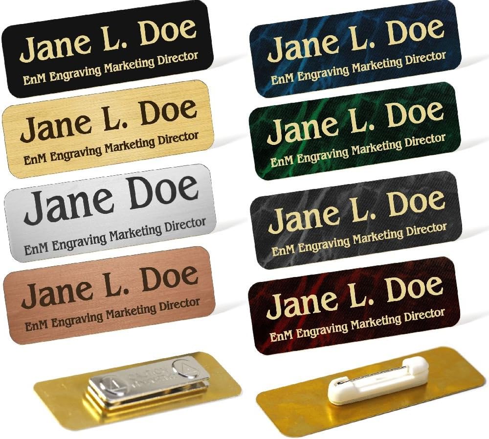 Custom Engraved Brass Name Tag Name Badge Magnetic or Pin Closure Employee Identification Plate Sign Personalized Real Metal (1"x2.5", Copper/Black Text)