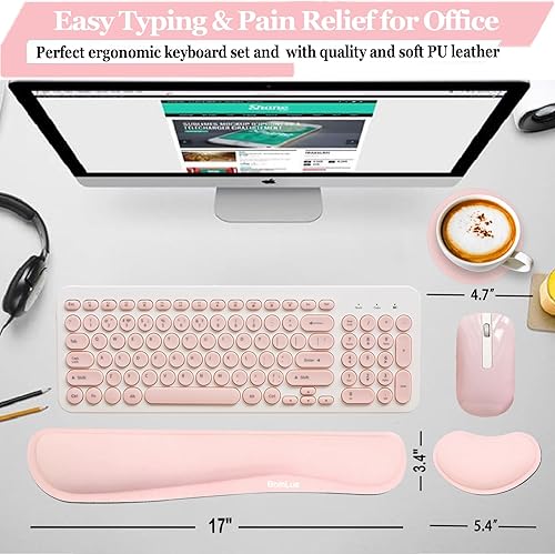 Vista 29 de BamLue - Reposamuñecas para teclado, juego de almohadillas de espuma viscoelástica para facilitar la escritura y el alivio del dolor para laptop