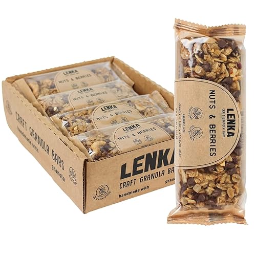 LENKA Barras de granola artesanales hechas a mano, frutos secos y bayas, sin gluten, alta fibra, nutritiva barra de aperitivos con almendras,