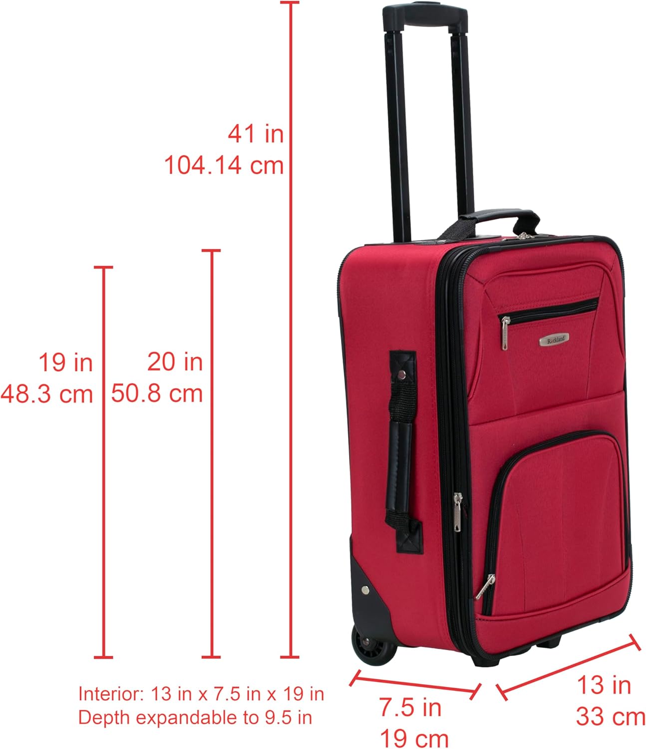 Rockland Fashion Softside Upright Luggage Set, Expandable, Red, 2-Piece Set (14/19)