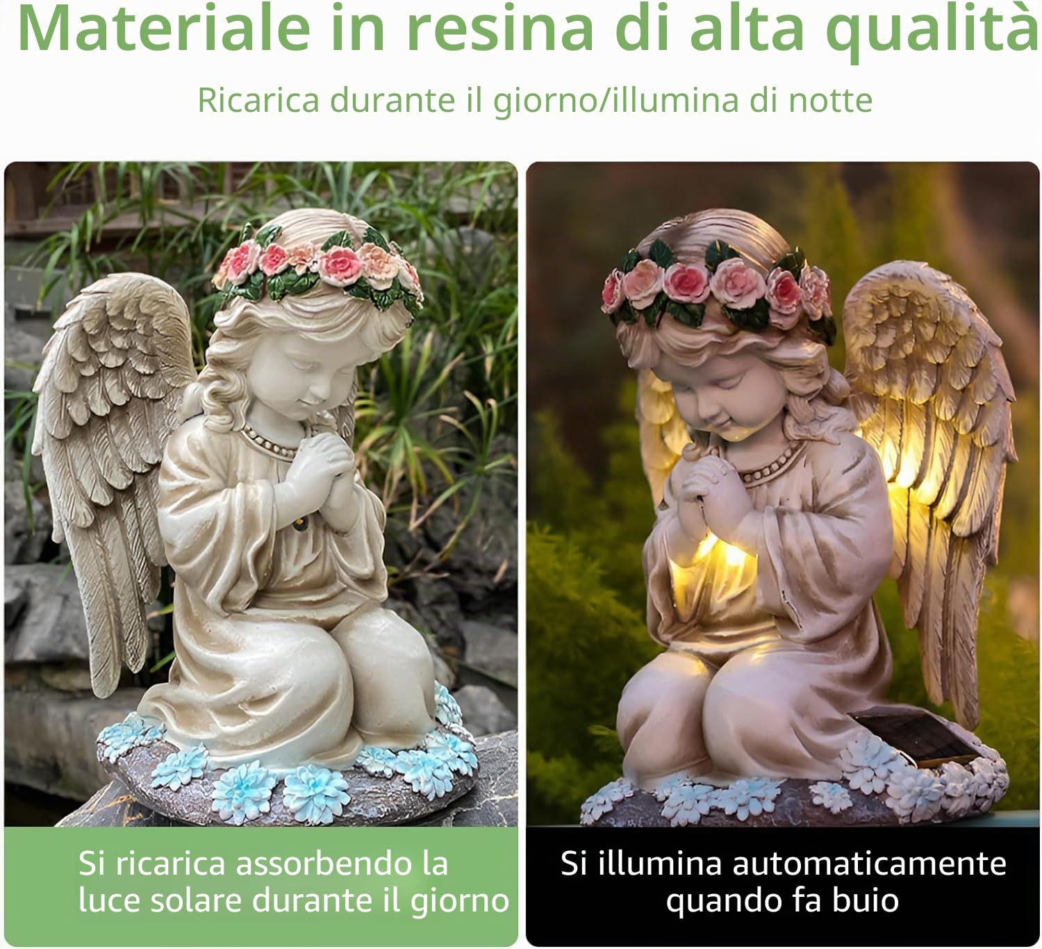 Syfunlv Figure da giardino con angeli solari, luci per tombe, figura di angelo fata a LED, luce solare con angelo della preghiera 6~12 ore, figure decorative da giardino 20,5 cm × 15,5 cm × 14 cm.