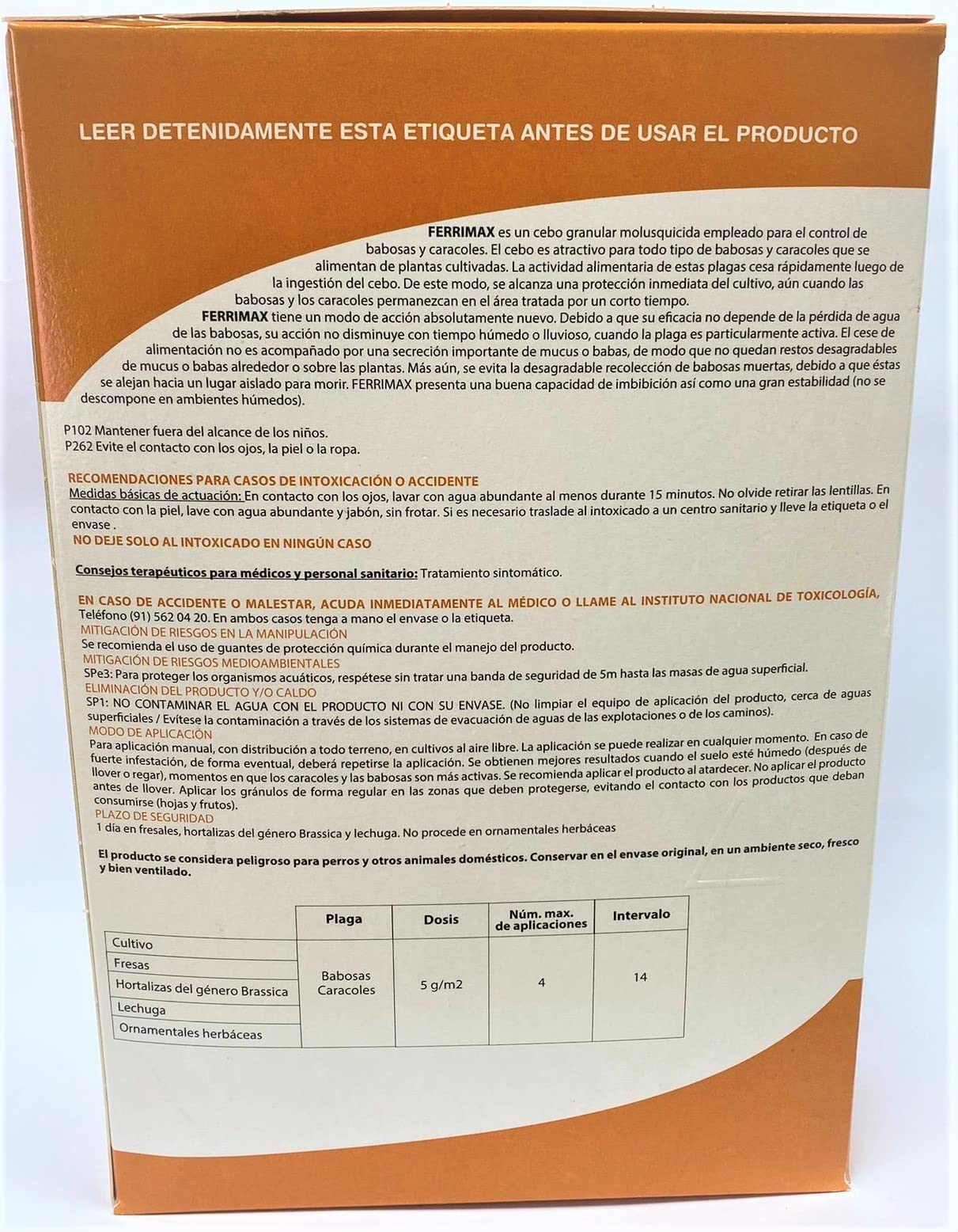 Ferrimax 1kg (200m2).Fosfato Férrico. Eficaz molusquicida en Cebo granulado Muy eficaz Anti Caracoles y babosas. Autorizado Cultivos ecológicos