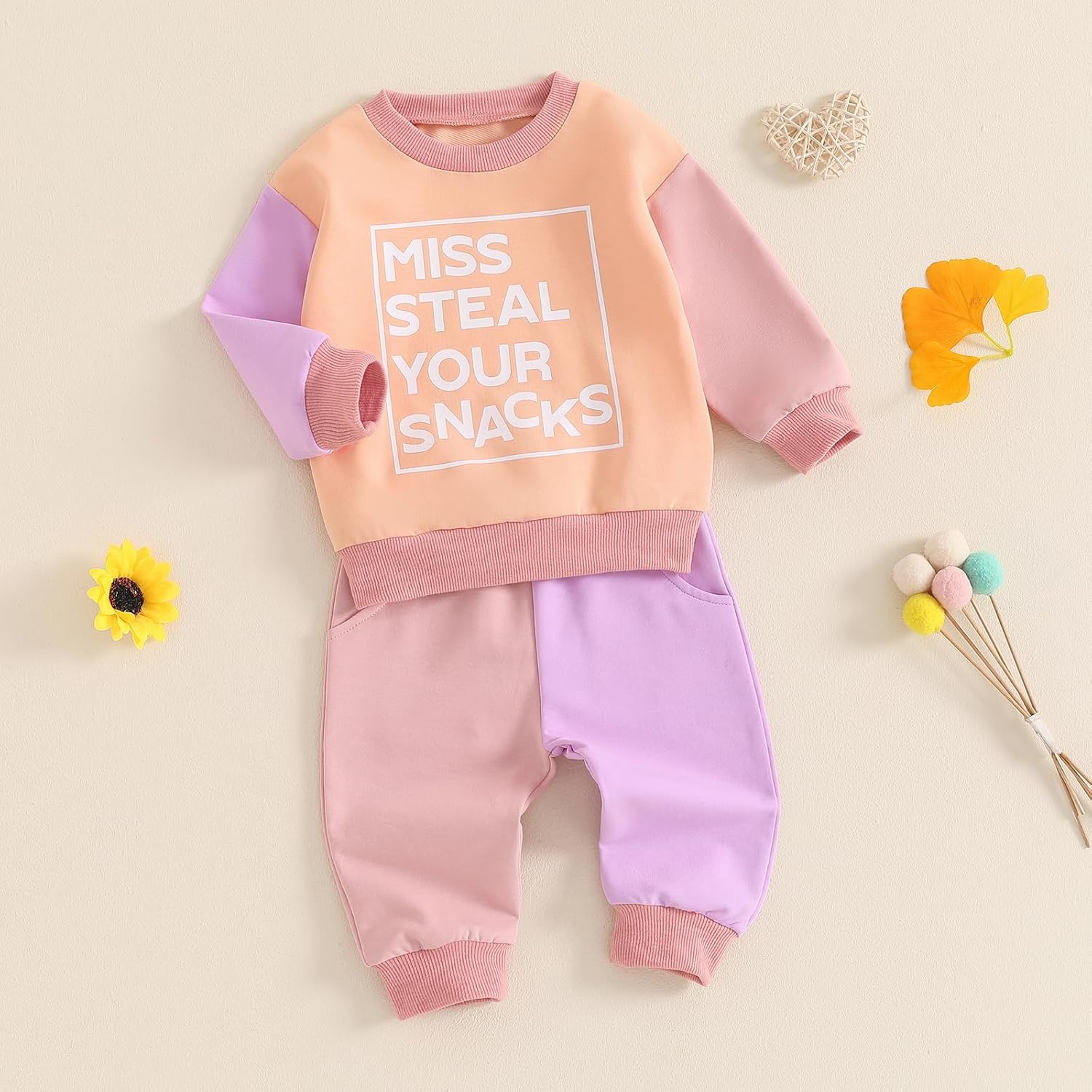 Sejardin Toddler Baby Girl Fall Winter Outfit Letter Print Long Sleeve Sweatshirts and Stretch Pants Infant Girl Clothes image 2