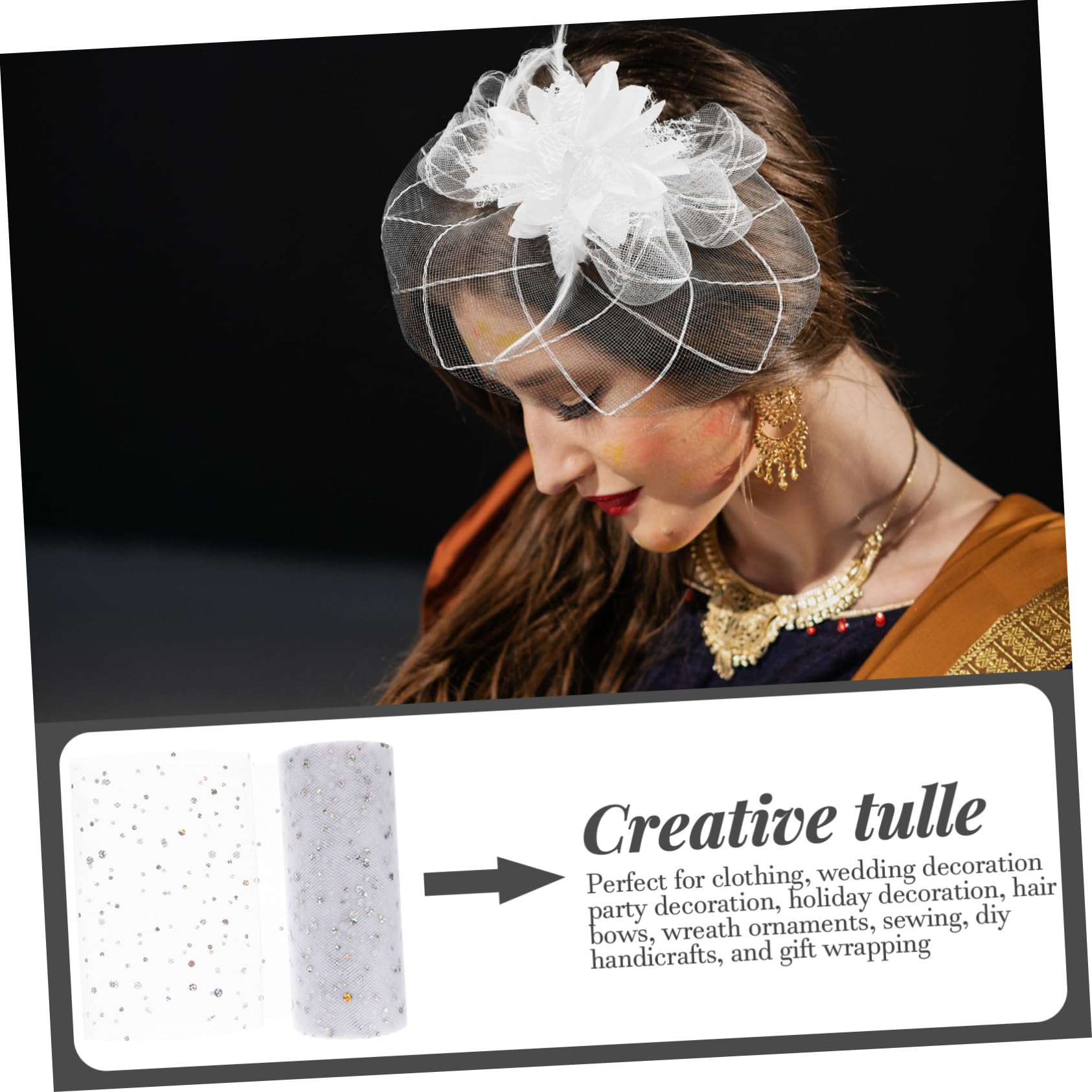 Lurrose 5 Rouleaux rouleau de treillis ruban pour les tulle à paillettes arc-en-ciel ribbon vsp noel face tape décors en tulle décorations de ruban de tulle Engrener blanche