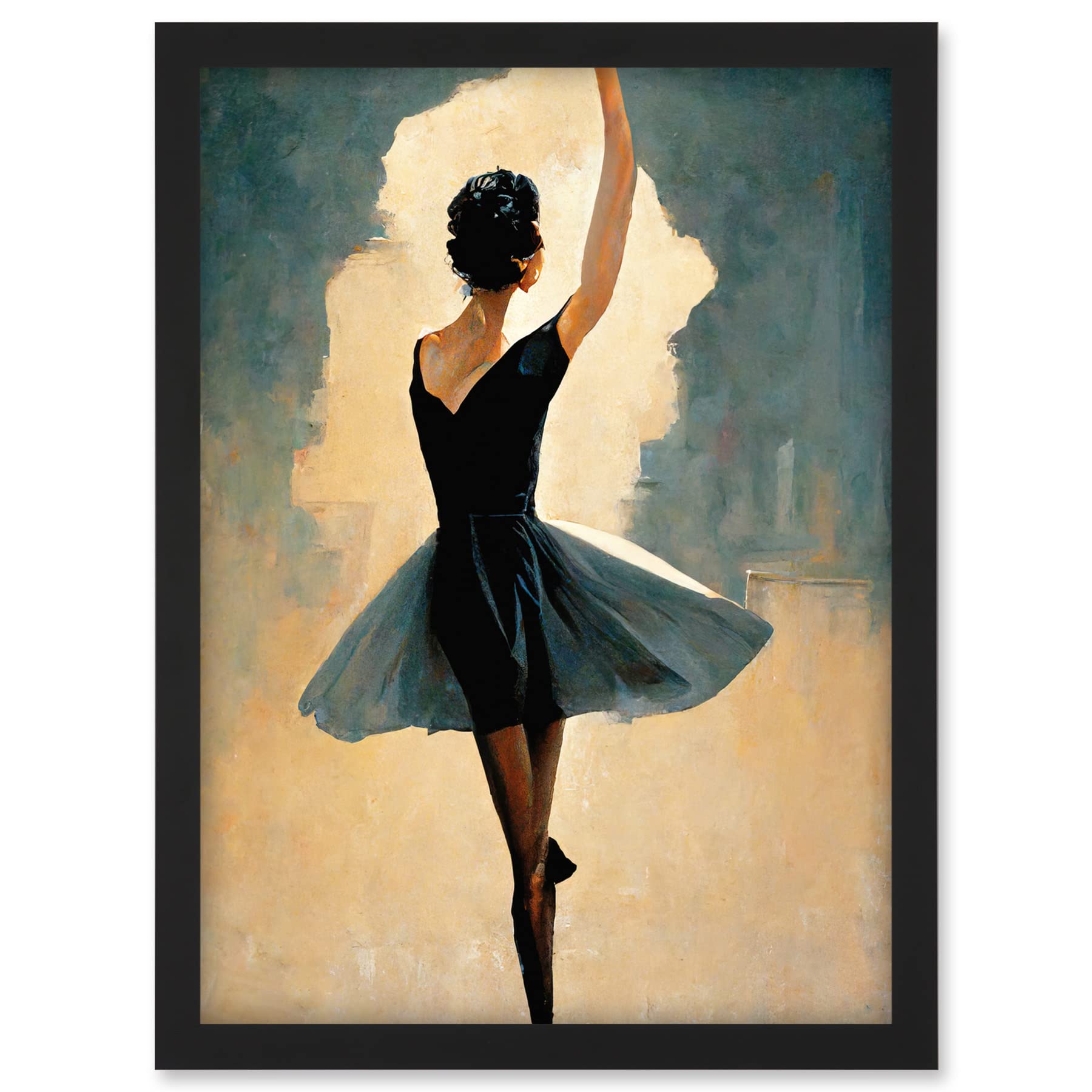 Doppelganger33 LTD Ballet Dancer Spinning In Black Dress Pastel Artwork Framed A3 Wall Art Print