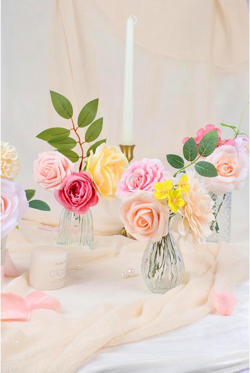 Artificial Wedding Flowers Silk Flowers with Stems Pink and Yellow Flowers Rose Peony Floral Arrangements DIY Wedding Bouquets Table Centerpieces Cake Decor for Party Baby Shower Home - Image 4
