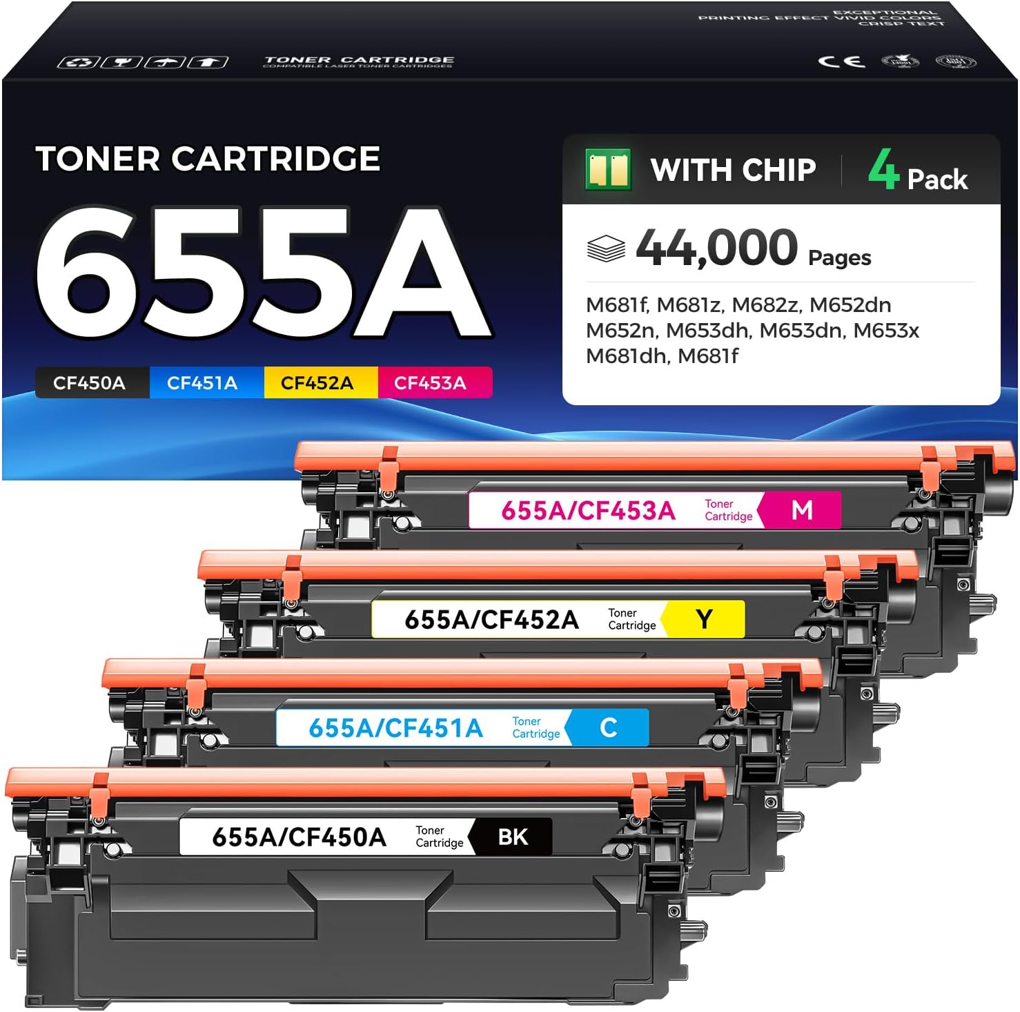 655A Toner Cartridge 4-Pack Replacement for HP 655A CF450A CF451A CF452A CF453A Compatible with HP Color LaserJet Enterprise M652dn M652n M653dh M653dn M653x MFP M681dh M681f M681z M682z Printer Ink