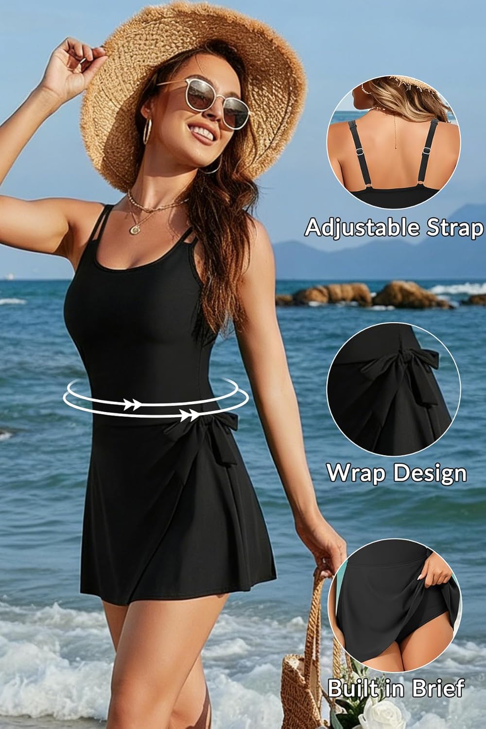 One Piece Swimdress for Women - Tummy Control Swimsuit with Skirt 2025 Wrap Tie Side Bathing Suit Dress - Image 3
