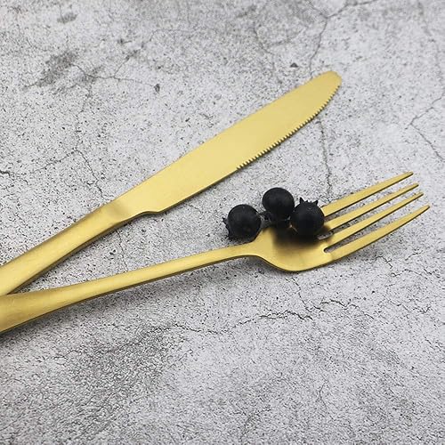 Miniatura 4 de JASHII Juego de cubiertos de acero inoxidable de 20 piezas con acabado satinado para el hogar y el restaurante, apto para lavavajillas (dorado
