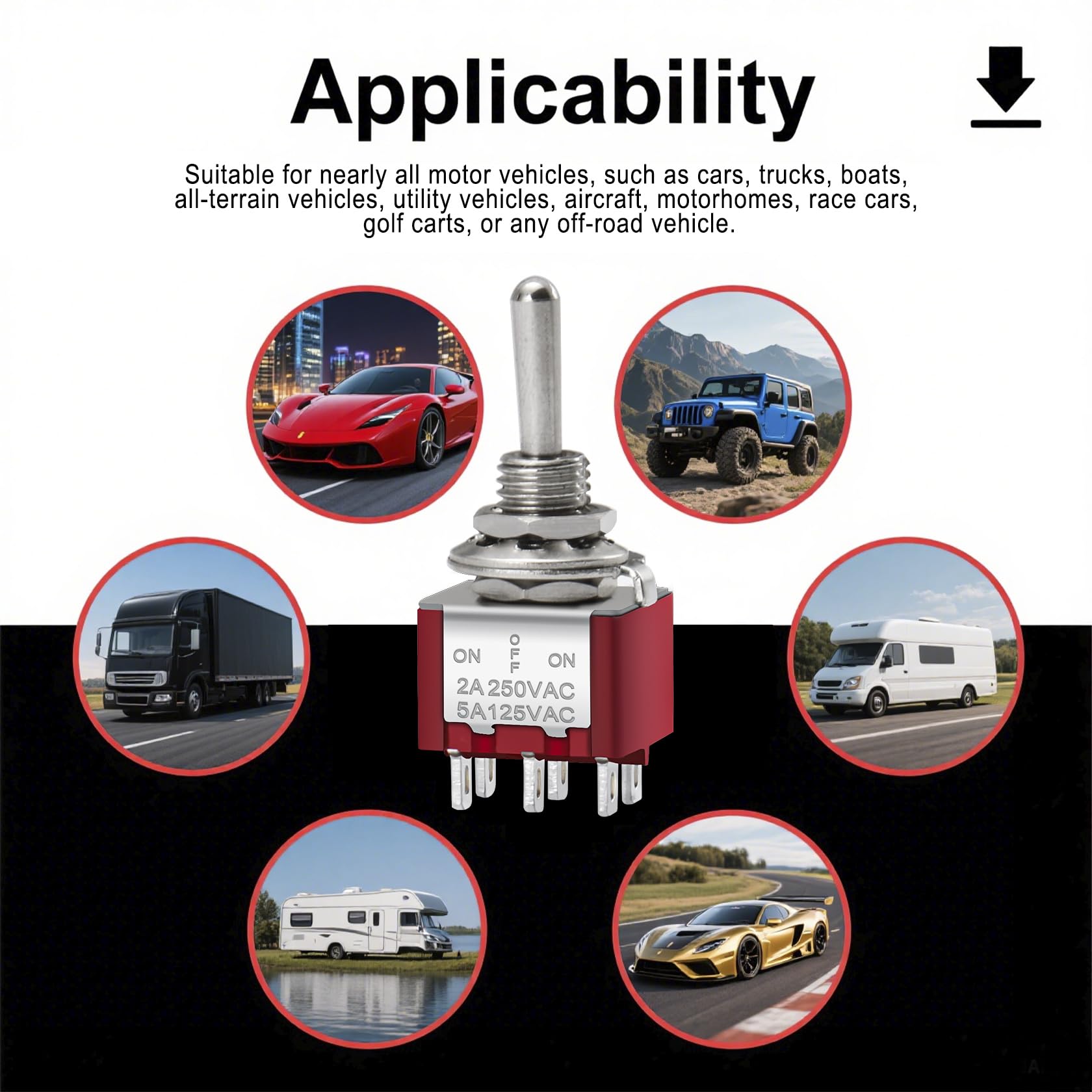 Heschen Mini Momentary Toggle Switch, MTS-223, (ON)-Off-(ON), DPDT