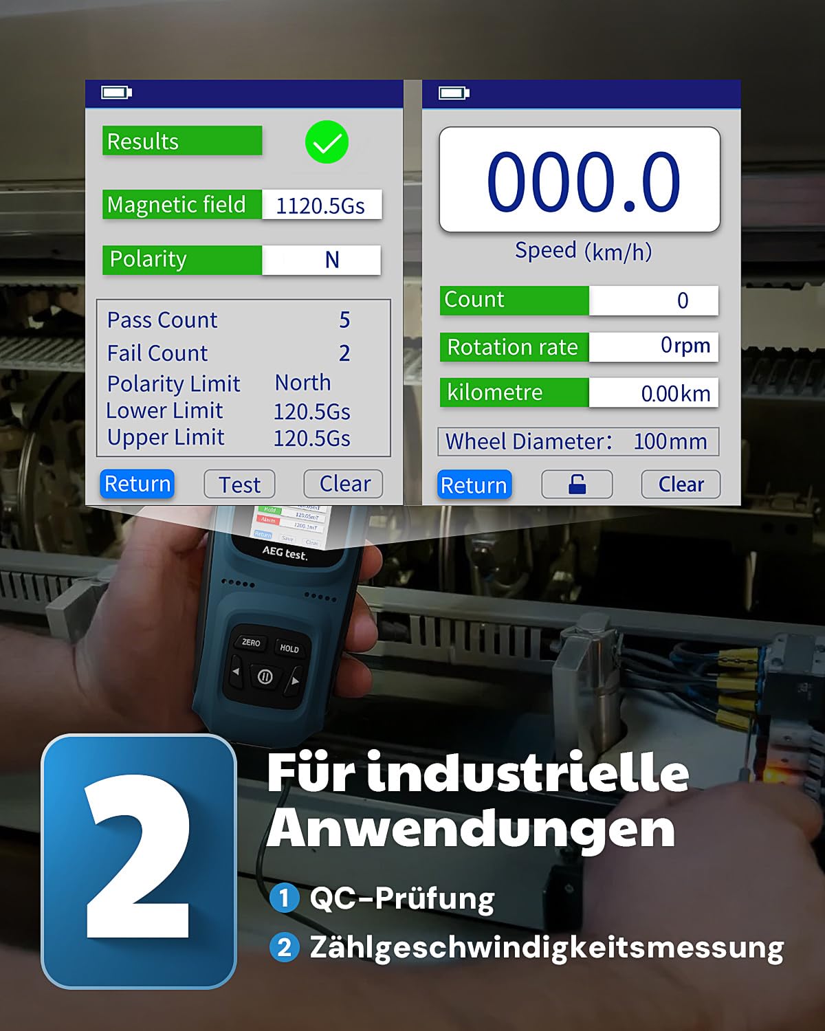 AEG-8103 Gaussmeter, wiederaufladbares Teslameter 0-2500mT, Magnetometer mit Datenaufzeichnung und Alarm, Magnetfeldstärke- und Poltester, ±5% allgemeine Genauigkeit für Fabriken, Werkstätten