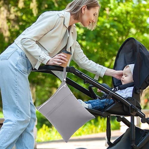 Miniatura 7 de SATINIOR Paquete de 4 bolsas húmedas y secas para pañales de tela para bebé, lavables, bolsas de viaje reutilizables con dos bolsillos con