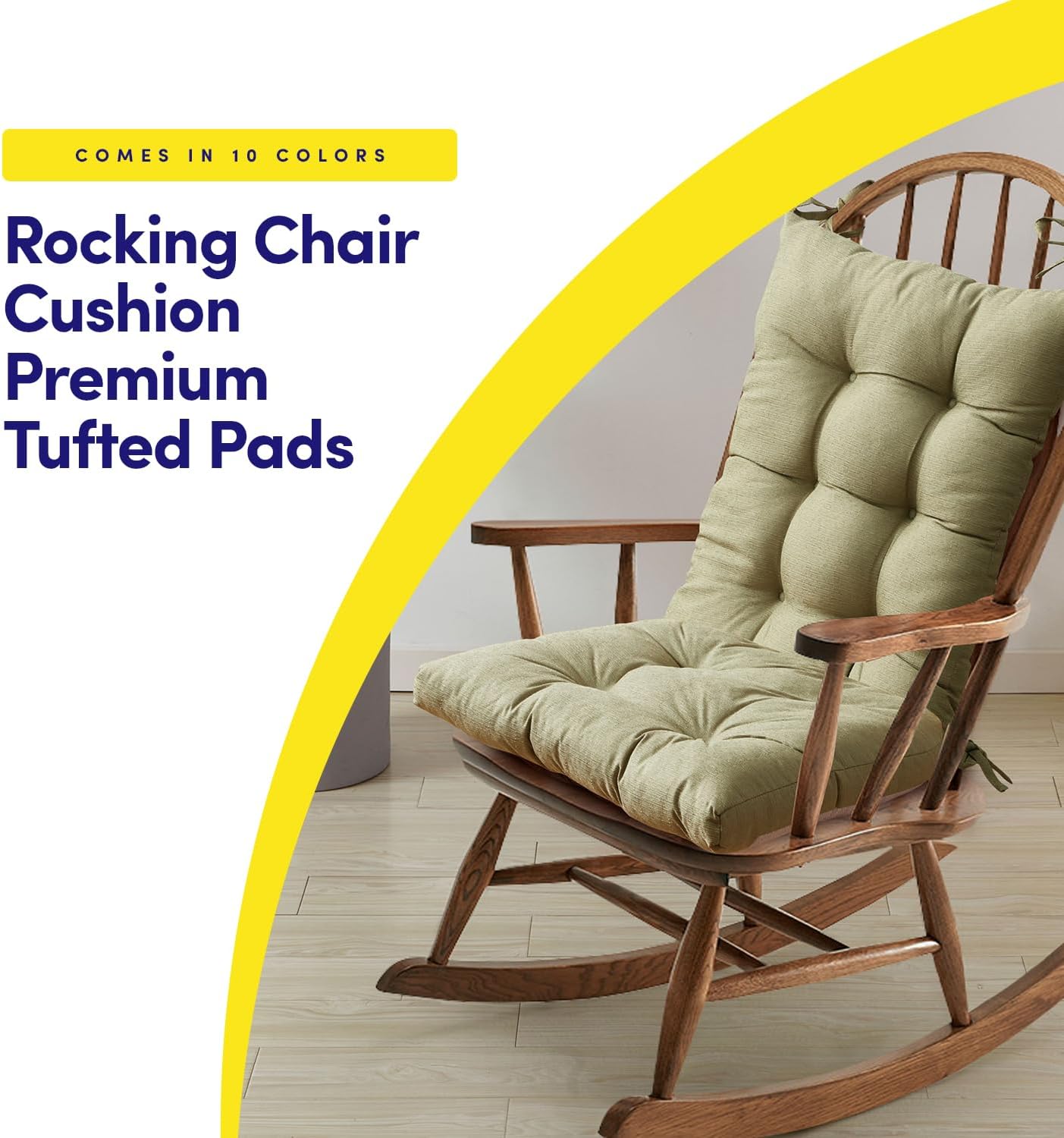 Sweet Home Collection Rocking Chair Cushion Premium Tufted Pads Non Skid Slip Backed Set of Upper and Lower with Ties, 1 Count (Pack of 1), Sage