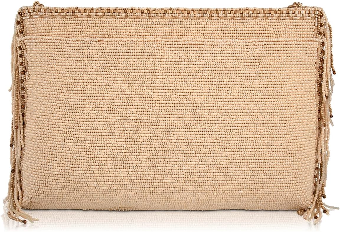 Mary Frances Savage Crossbody Handbag – Removable Chain Strap, Zipper Closure, Back & Inside Slit Pockets, Bold Tiger Motif, Fashionable Beige Purse