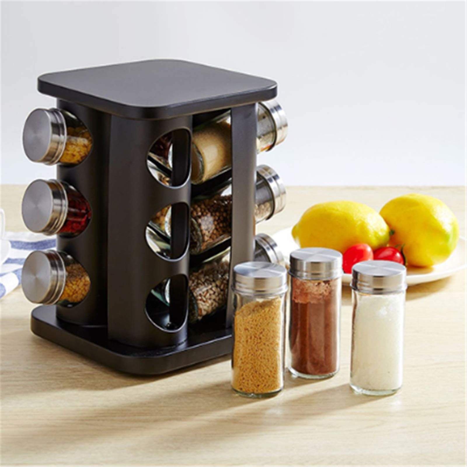 Porta Condimenti da Cucina Barattoli for spezie sale peperoncino spezia rack vetro condimento bottiglia set con supporto girevole per Famiglie e Ristoranti