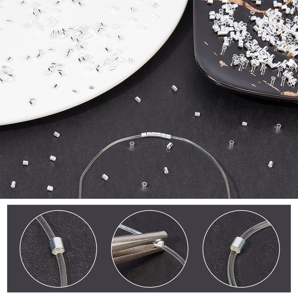 Beebeecraft 1 Box 600Pcs Crimp Tube Beads 925 Sterling Silver Plated Column Spacer Beads Link Connector for Bracelet Necklace Jewelry Making Findings Supplies