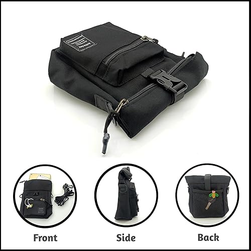 Miniatura 4 de Foldable Top Black Nylon Sling Bag with Back Mesh Pocket Versatile Crossbody Phone Pouch - Unisex Design