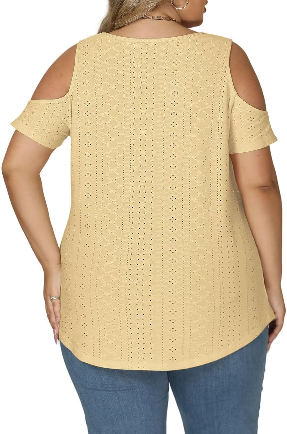 VISILILY Plus-Size-Womens-Summer-Tops Trendy Cold Shoulder Short Sleeve Shirts Casual Crew Neck Cute Tunics Blouses XL-5XL - Image 3