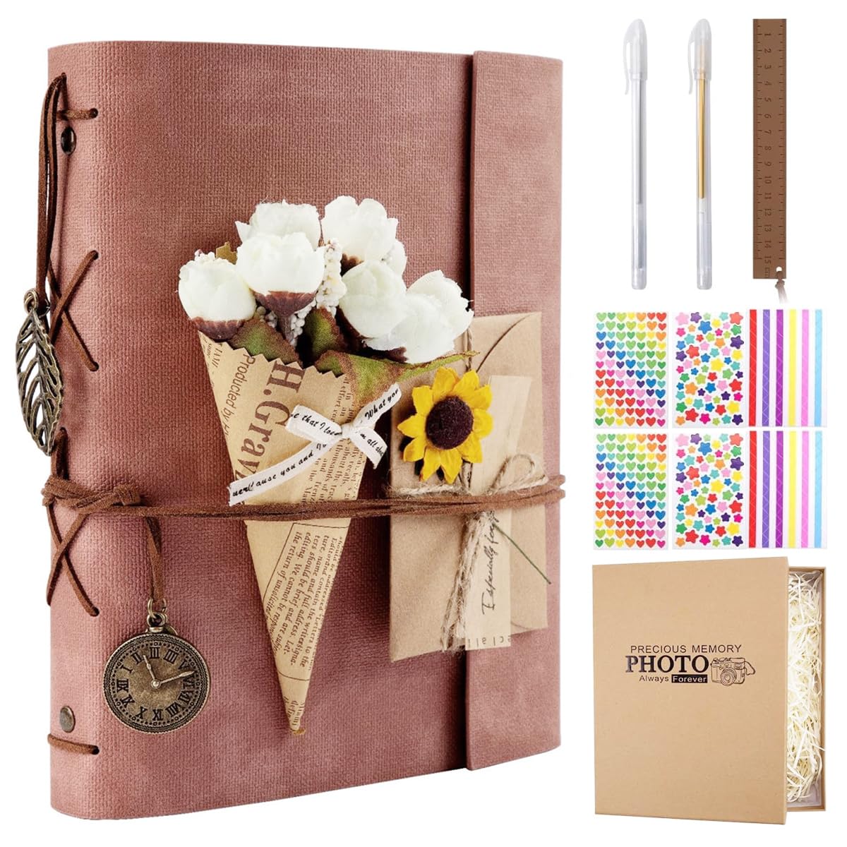 HASTHIP® DIY Photo Album Kit 52 Sheets (104 Pages) Scrapbook Photo Book with Vintage PU Leather Cover for 4''-6'', Memory Book for Wedding Family Travel Birthday Christmas-image-10
