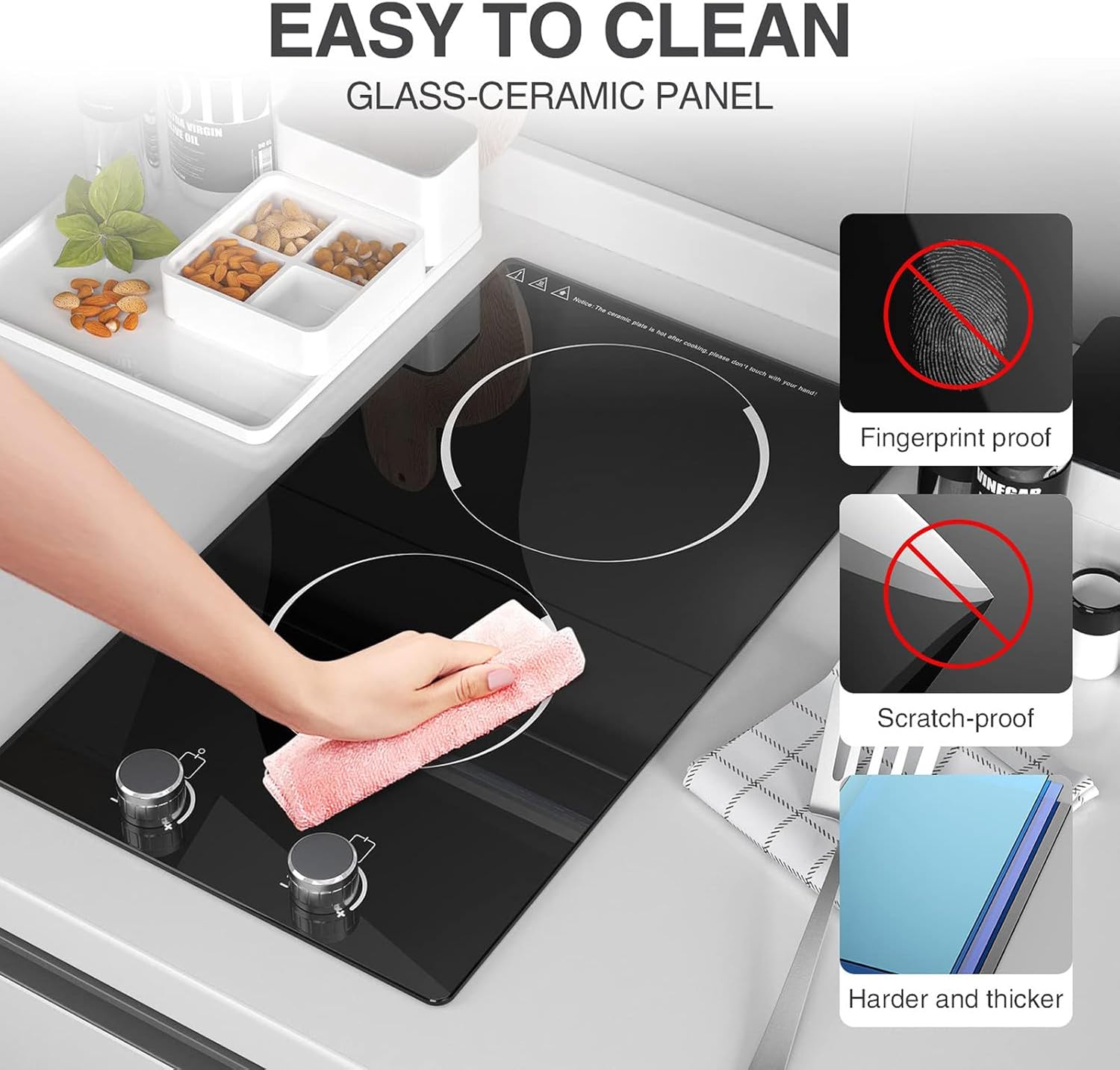 Electric Stove, 2100W Electric Stove top with knob Control, 9 Power Levels, Child Lock and Timer, hot Surfa ce Indicator, overheat Protection