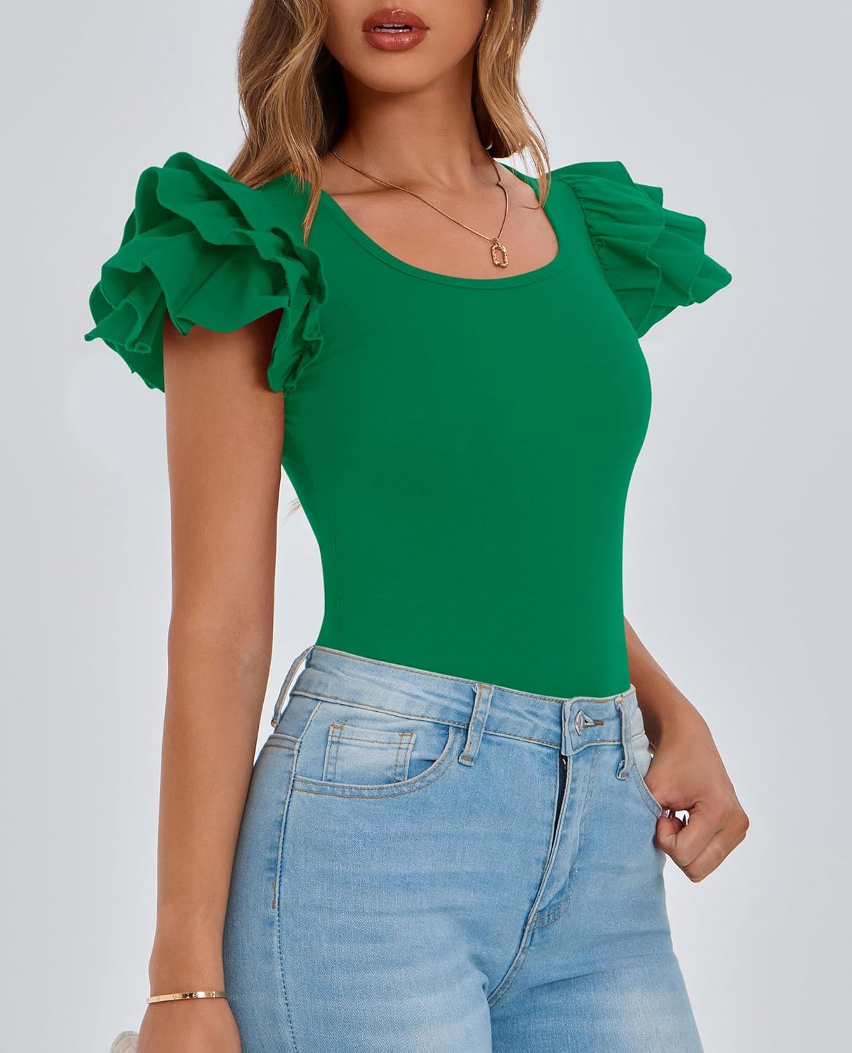 PRETTYGARDEN Women's Ruffle Short Sleeve Shirts 2026 Summer Casual Basic Tee Cute Fitted Crew Neck Fashion Tops Clothes - Image 5