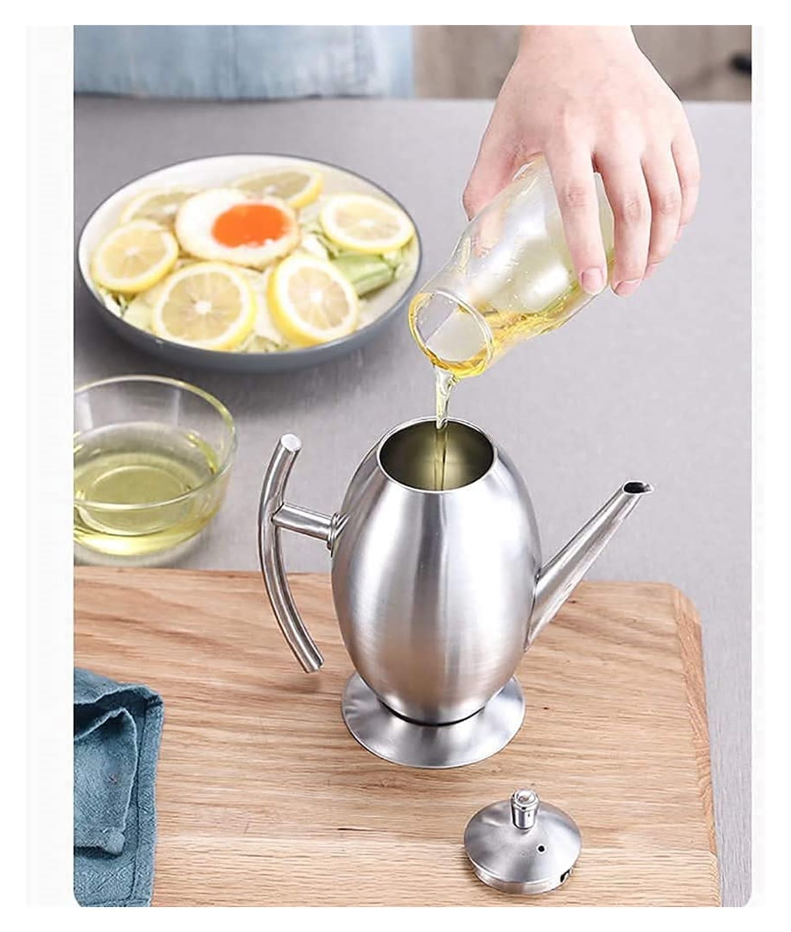 Dispensador de aceite y vinagre de acero inoxidable, 500 ml, con boquilla antigoteo, para cocina, salsa de soja, elegante y esencial para cocinar y aderezos
