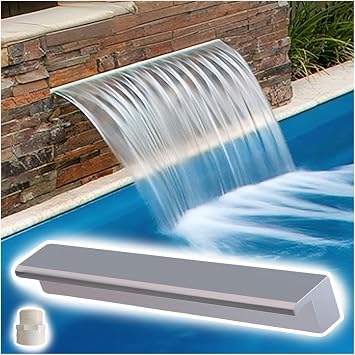 AMUFJJ Pool Fountain Water Feature Kit/Cascada Para Piscina, Stainless Steel Ponds Waterfall Box Spillway Garden Water Features, Modern Wall Embedded Fountain OverflowSilver,150cm 4.9ft