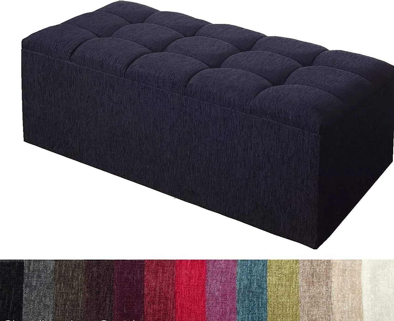 LuxisleepLarge Chennile Ottoman Storage Bench – Black Blanket & Toy Box Footstool (30"x13"x13")